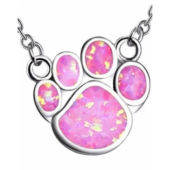 PINK OPAL ON SILVER PAW NECKLACE - Picture 1 of 7